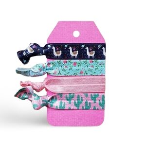 Festive Llama Theme Handmade No Crease FOE Elastic Cactus  Hair Ties 4-Pack